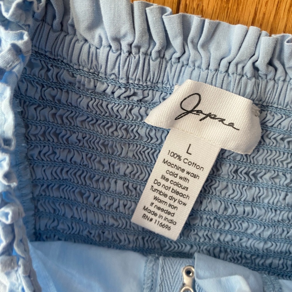 Japna Blue Cotton Corset Babydoll Cropped Tank Top Ruffle Cottagecore L - Picture 6 of 8